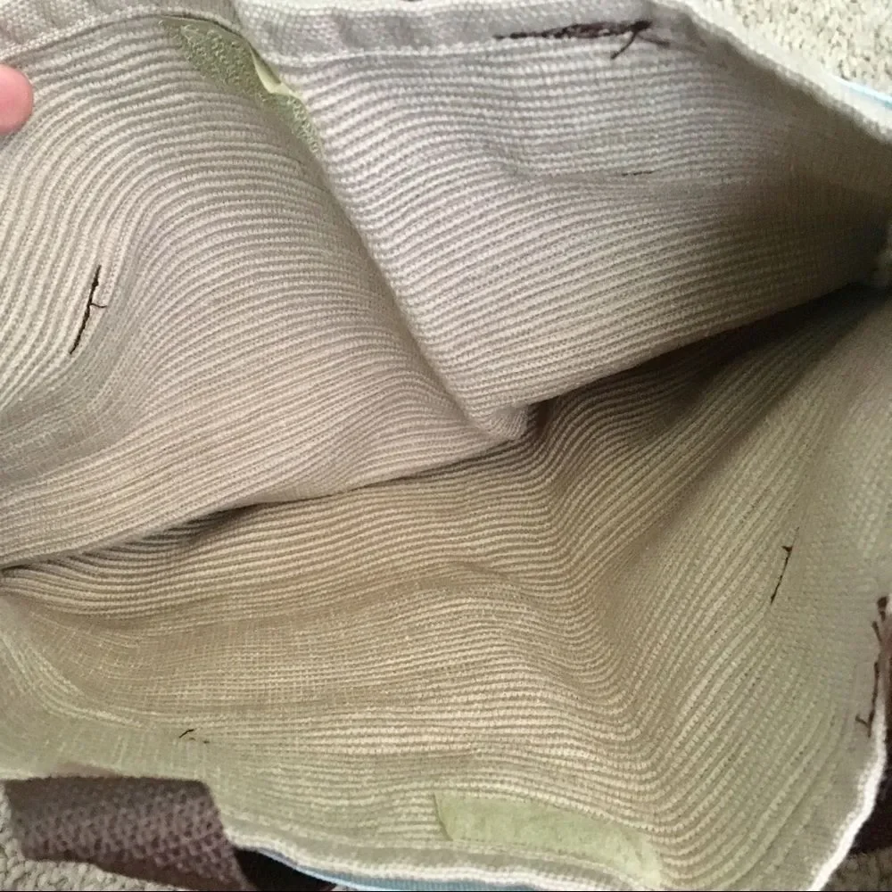 Handmade Small Tan Brown Aqua Ribbed Tote Bag